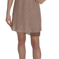 Beige Spaghetti Strap A-line Mini Cotton Dress