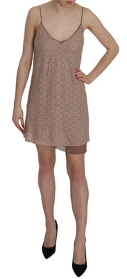 Beige Spaghetti Strap A-line Mini Cotton Dress