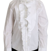 White Ruffle Collared Blouse Cotton  Top