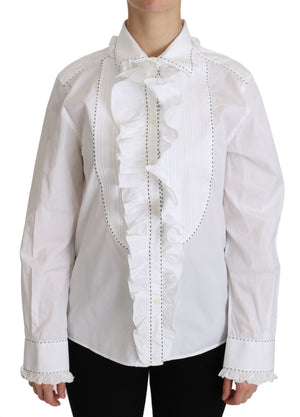 White Ruffle Collared Blouse Cotton  Top