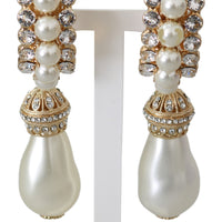 Gold Tone Pearl Beads Crystals Clip-on Jewelry Earrings