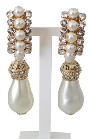 Gold Tone Pearl Beads Crystals Clip-on Jewelry Earrings