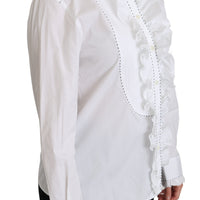 White Ruffle Collared Blouse Cotton  Top