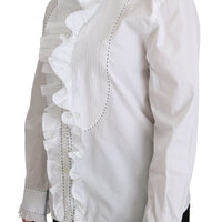 White Ruffle Collared Blouse Cotton  Top