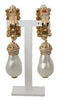 Gold Tone Pearl Beads Crystals Clip-on Jewelry Earrings