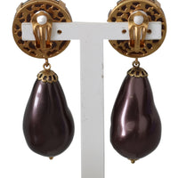 Eggplant Faux Pearl Drop Pendant Clip-on Jewelry Earrings