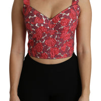 Pink Floral Brocade Cropped Blouse Tank Top