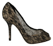 Black Lace Heels Pumps Champagne Shoes