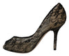 Black Lace Heels Pumps Champagne Shoes