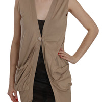 Brown 100% Cotton Sleeveless Cardigan Top Vest