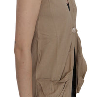 Brown 100% Cotton Sleeveless Cardigan Top Vest