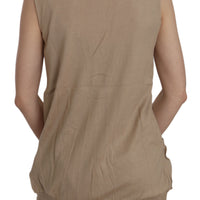 Brown 100% Cotton Sleeveless Cardigan Top Vest