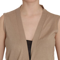 Brown 100% Cotton Sleeveless Cardigan Top Vest