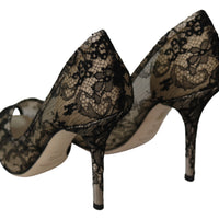 Black Lace Heels Pumps Champagne Shoes