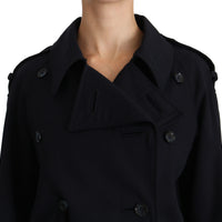 Coat Blue Cotton Women Trench Jacket