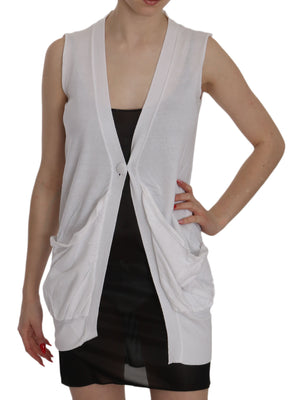 White 100% Cotton Sleeveless Cardigan Top Vest