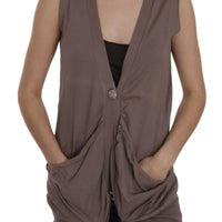 Brown 100% Cotton Sleeveless Cardigan Top Vest