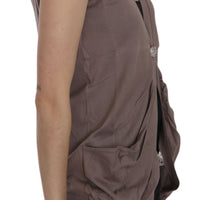 Brown 100% Cotton Sleeveless Cardigan Top Vest