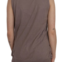 Brown 100% Cotton Sleeveless Cardigan Top Vest