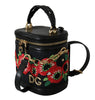 Black Leather Floral Motiv DG Logo Shoulder Borse Bag