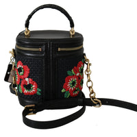 Black Leather Floral Motiv DG Logo Shoulder Borse Bag