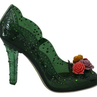 Green Floral Crystals Heels Pumps Shoes