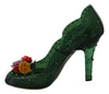 Green Floral Crystals Heels Pumps Shoes