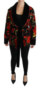 Black Floral Robe Blazer Coat Cotton Jacket