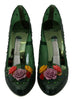 Green Floral Crystals Heels Pumps Shoes