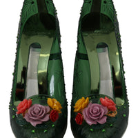 Green Floral Crystals Heels Pumps Shoes