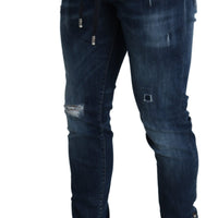 Blue Drawstring Waistband Cotton Jogger Jeans