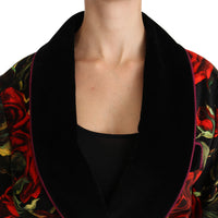 Black Floral Robe Blazer Coat Cotton Jacket