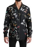 Black Butterfly Pattern Silk Casual Shirt