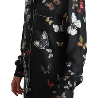 Black Butterfly Pattern Silk Casual Shirt