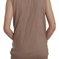 Brown 100% Cotton Sleeveless Cardigan Top Vest