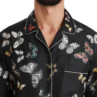 Black Butterfly Pattern Silk Casual Shirt