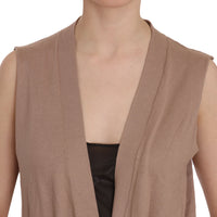 Brown 100% Cotton Sleeveless Cardigan Top Vest