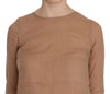 Brown 3/4 Sleeve Crewneck Shift Mini Dress