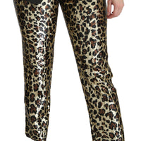 Brown Leopard Sequined High Waist Pants