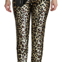 Brown Leopard Sequined High Waist Pants