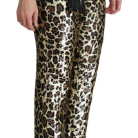 Brown Leopard Sequined High Waist Pants