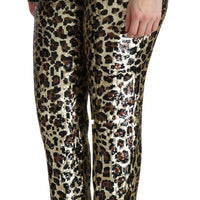 Brown Leopard Sequined High Waist Pants