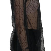 Black Mesh See Through Long Sleeve Top Blouse