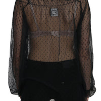 Black Mesh See Through Long Sleeve Top Blouse