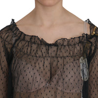 Black Mesh See Through Long Sleeve Top Blouse