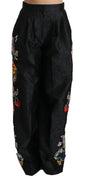 Black Brocade Floral Sequined Beaded Pants