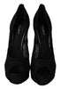 Black Floral Platform Heels Pumps Shoes