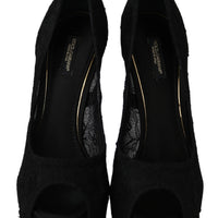 Black Floral Platform Heels Pumps Shoes