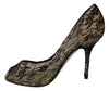 Gold Black Lace Stiletto Heels Pumps Shoes