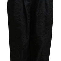 Black Brocade High Waist Wide Leg Cotton Pant